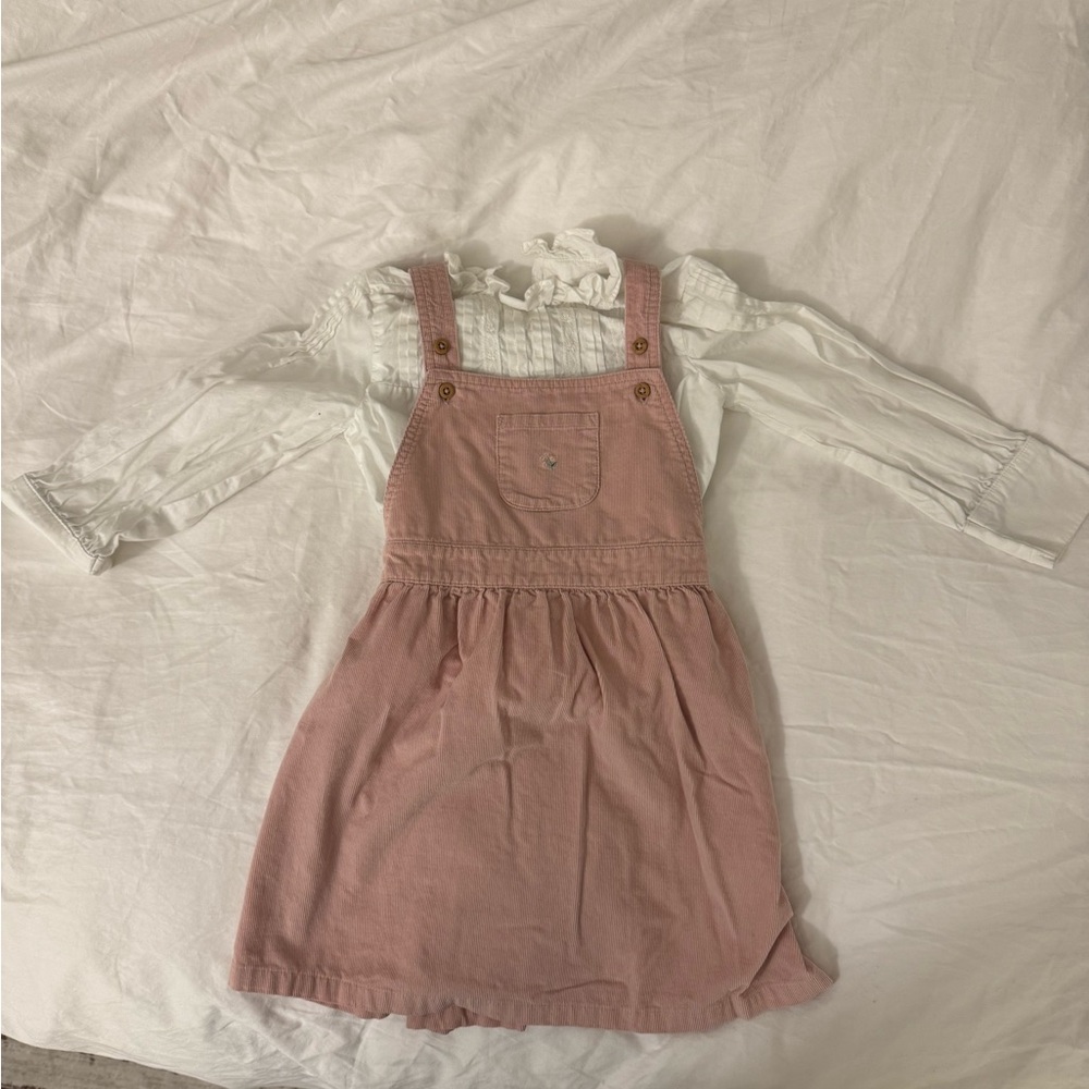 The White Company Pink Corduroy Dress with Janie and Jack Ruffle Shirt